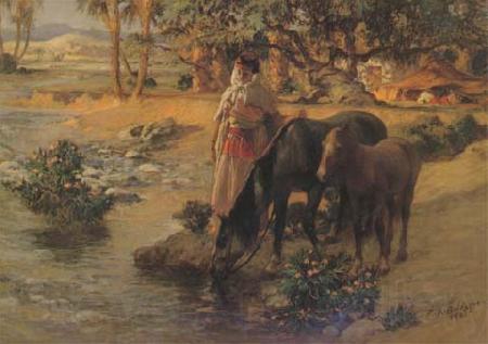 Frederick Arthur Bridgman Femme faisant boire des chevaux (mk32) Norge oil painting art